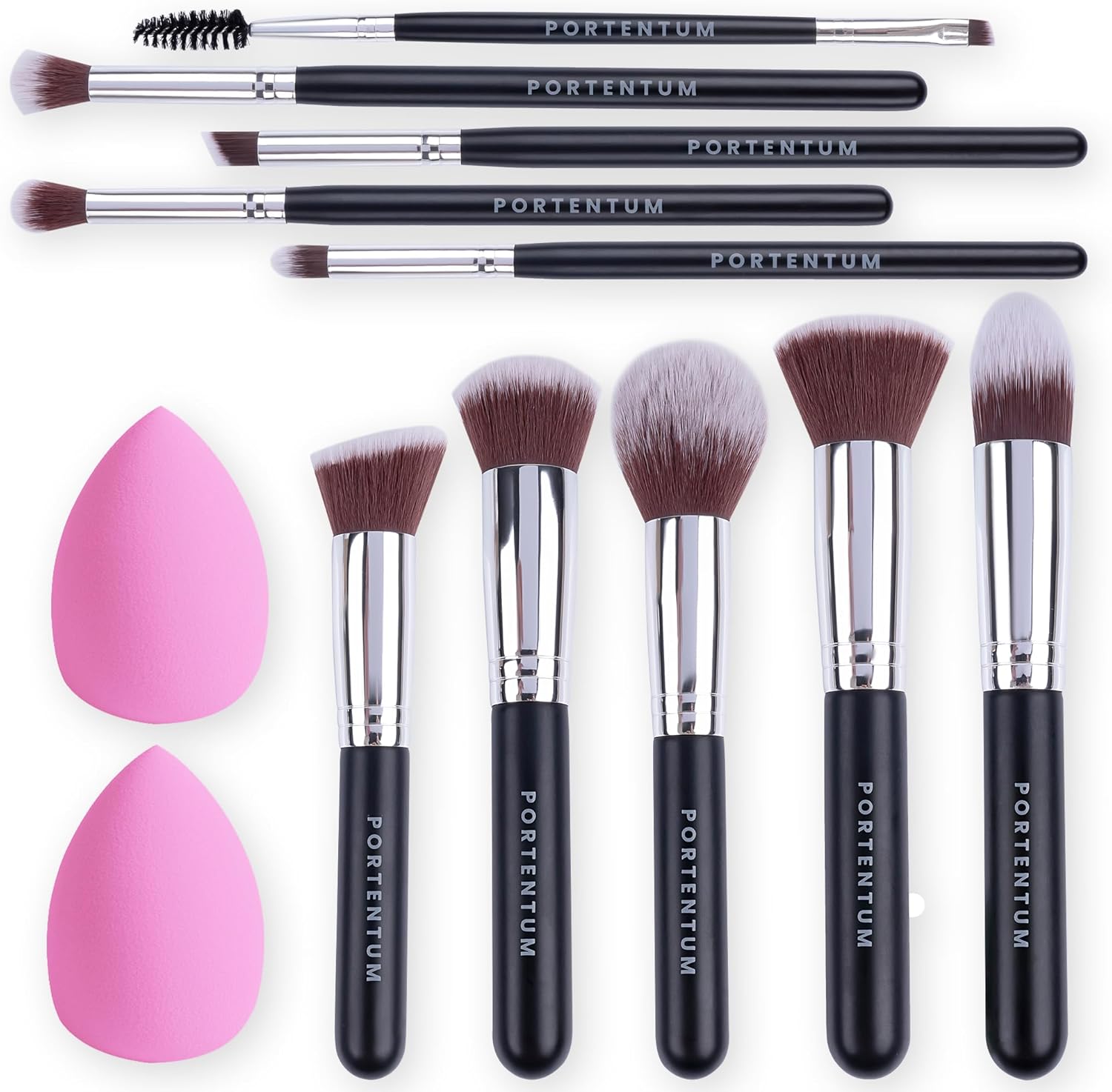PORTENTUM Make up Brushes 12Pcs Makeup Kit, Premium Synthetic Kabuki Foundation Face Powder Concealers Eyeshadow Blush Brushes Make up Brushes Set