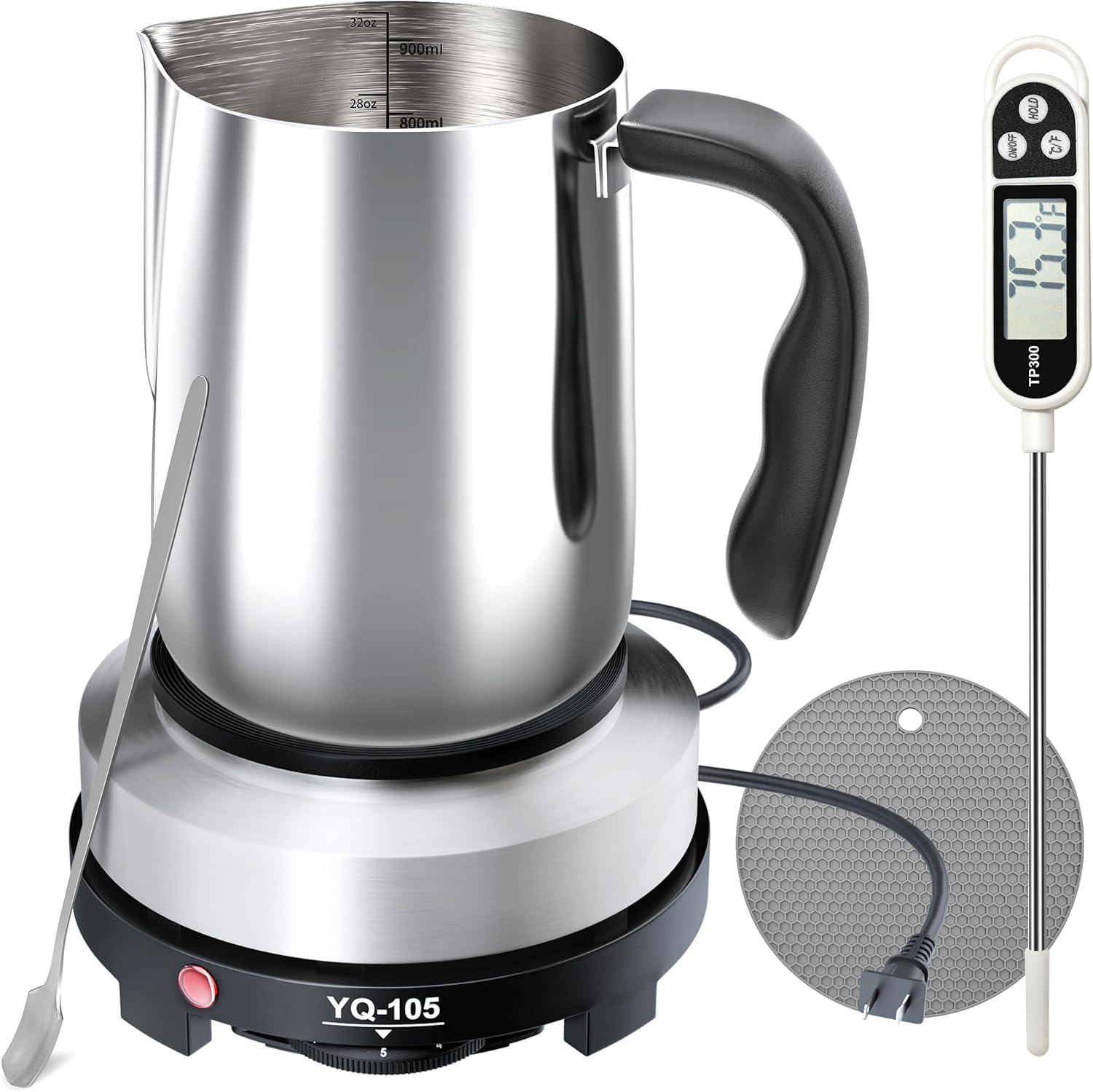 CasaCulina 2024 New Candle Making Kit with Hot Plate, Candle Making Supplies with Wax Melting Pot, Stirring Spoon, Anti-Scalding Pad, Thermometer for Adults Beginners, Candle Making Pouring Pot