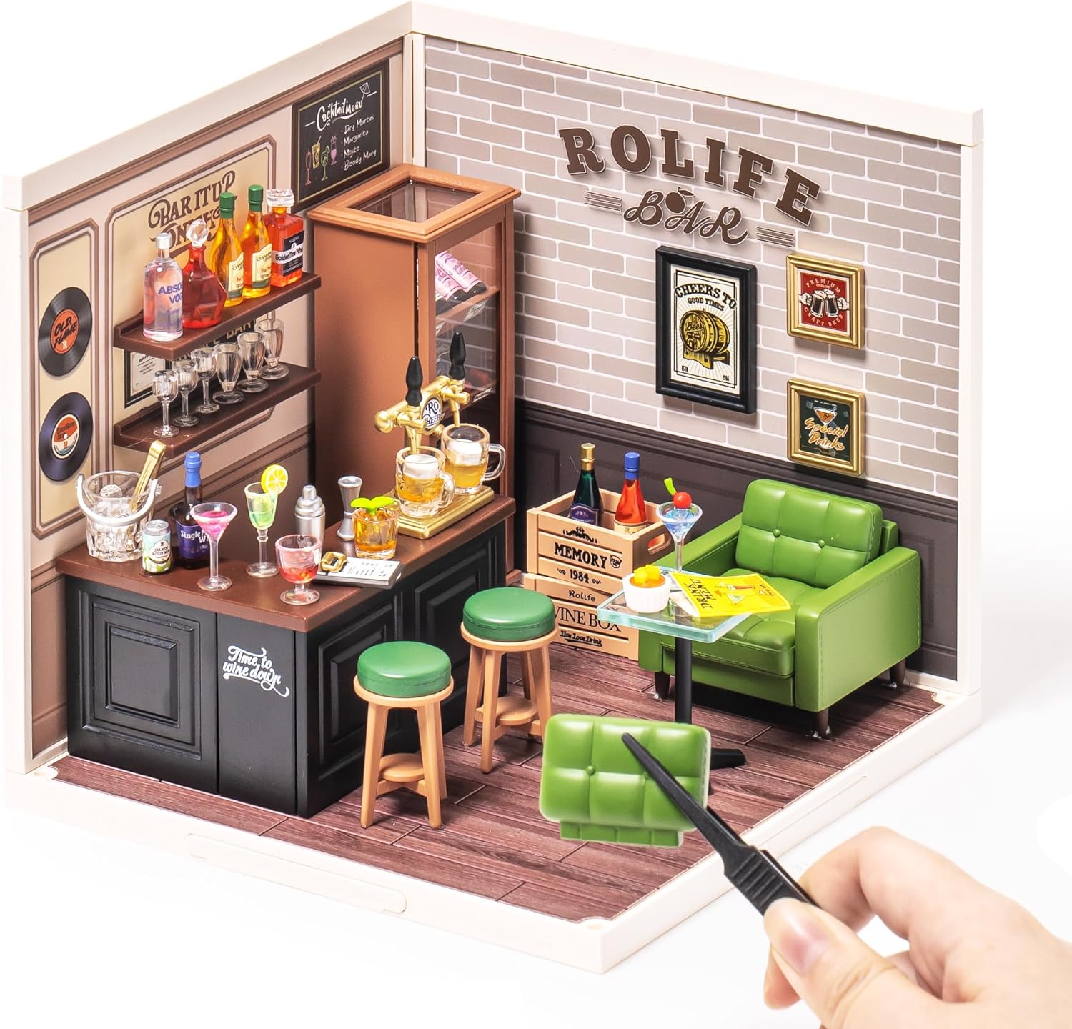 Rolife DIY Miniature House Kits Super World Series Dollhouse Model Kits with Accessories Hobbies of Women Christmas Birthday Gift for Kids and Adults (Leisurely Cheers Bar)