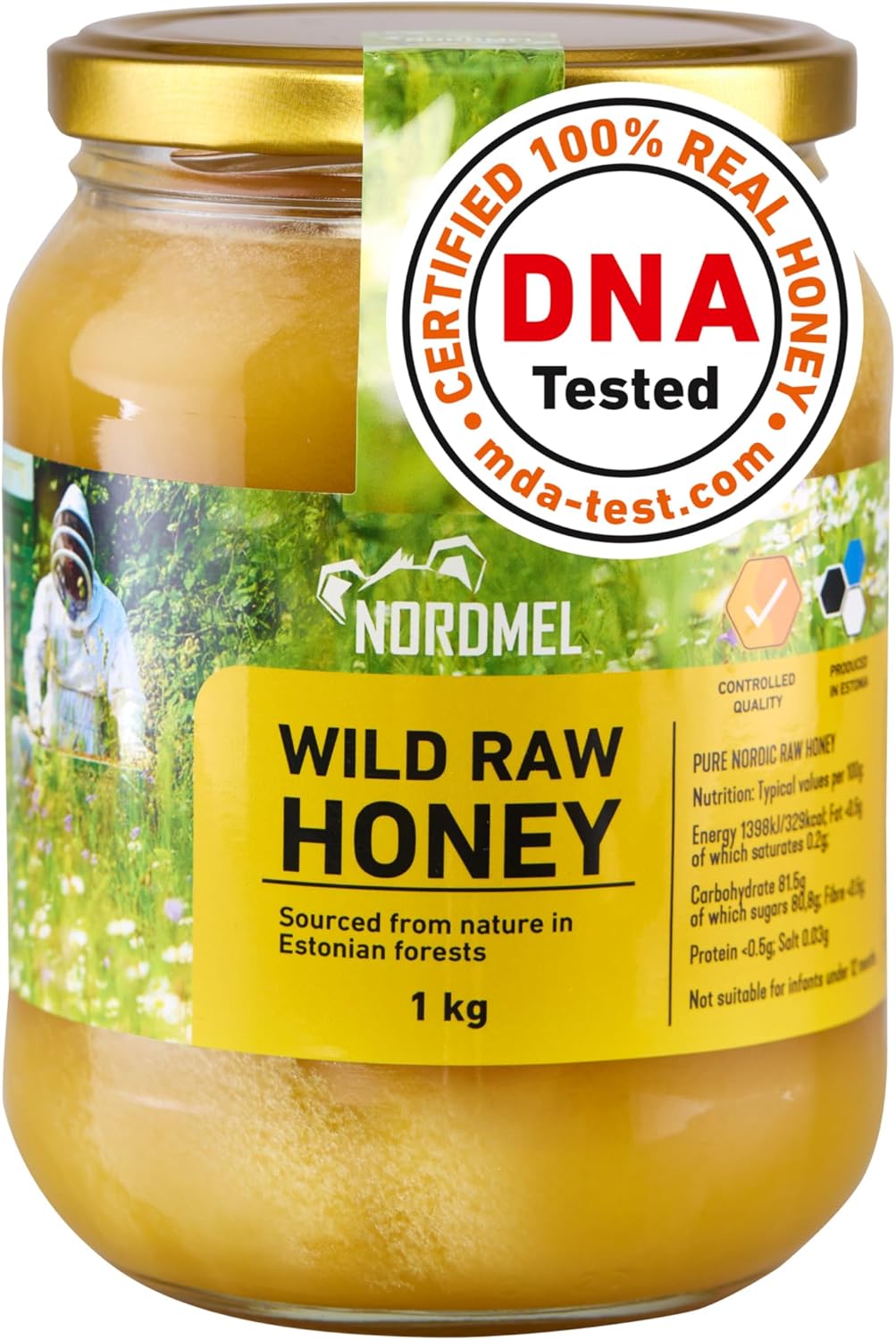 Nordmel Pure Natural Wild Raw Honey 1KG - Unpasteurised, Unfiltered, Crystallized, Natural Estonian Honey - Harvested Sustainably Using 100% Green Energy