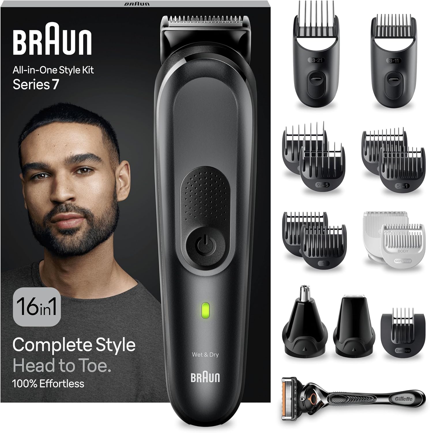 Braun All-in-One Style Kit Series 7 MGK7470, Beard Trimmer Men Rechargeable, 16-in-1 Kit for Beard, Hair, Manscaping & More, Hair Clippers Men Cordless, Mens Shaver and Beard Trimmer, Black
