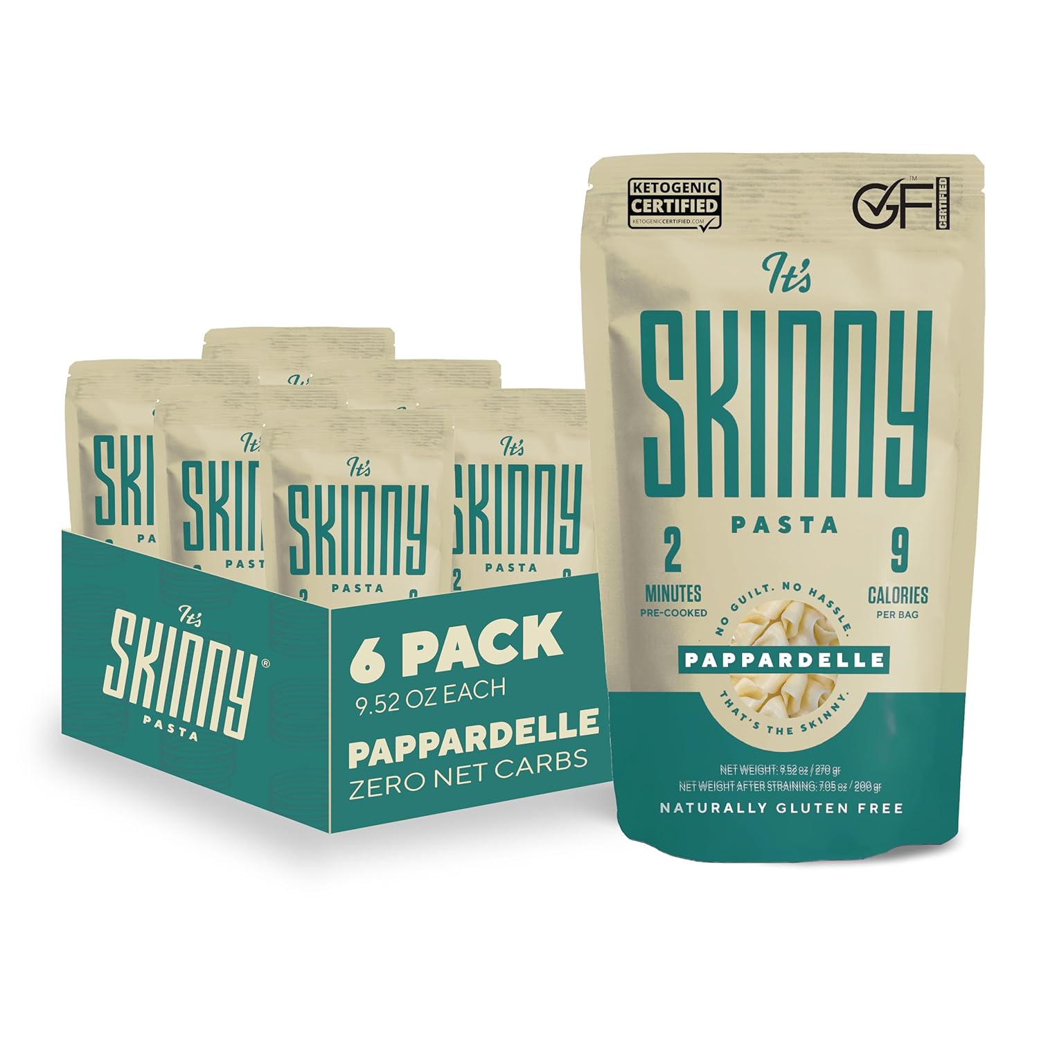 It’s Skinny Pappardelle Pasta – Low Carb Pasta, Gluten Free, Keto & Vegan-Friendly, Shirataki Konjac, Sugar-Free, High in Fiber, Only 4.5 Calories Per Serving, Ready in 2 Minutes (6 Packs)