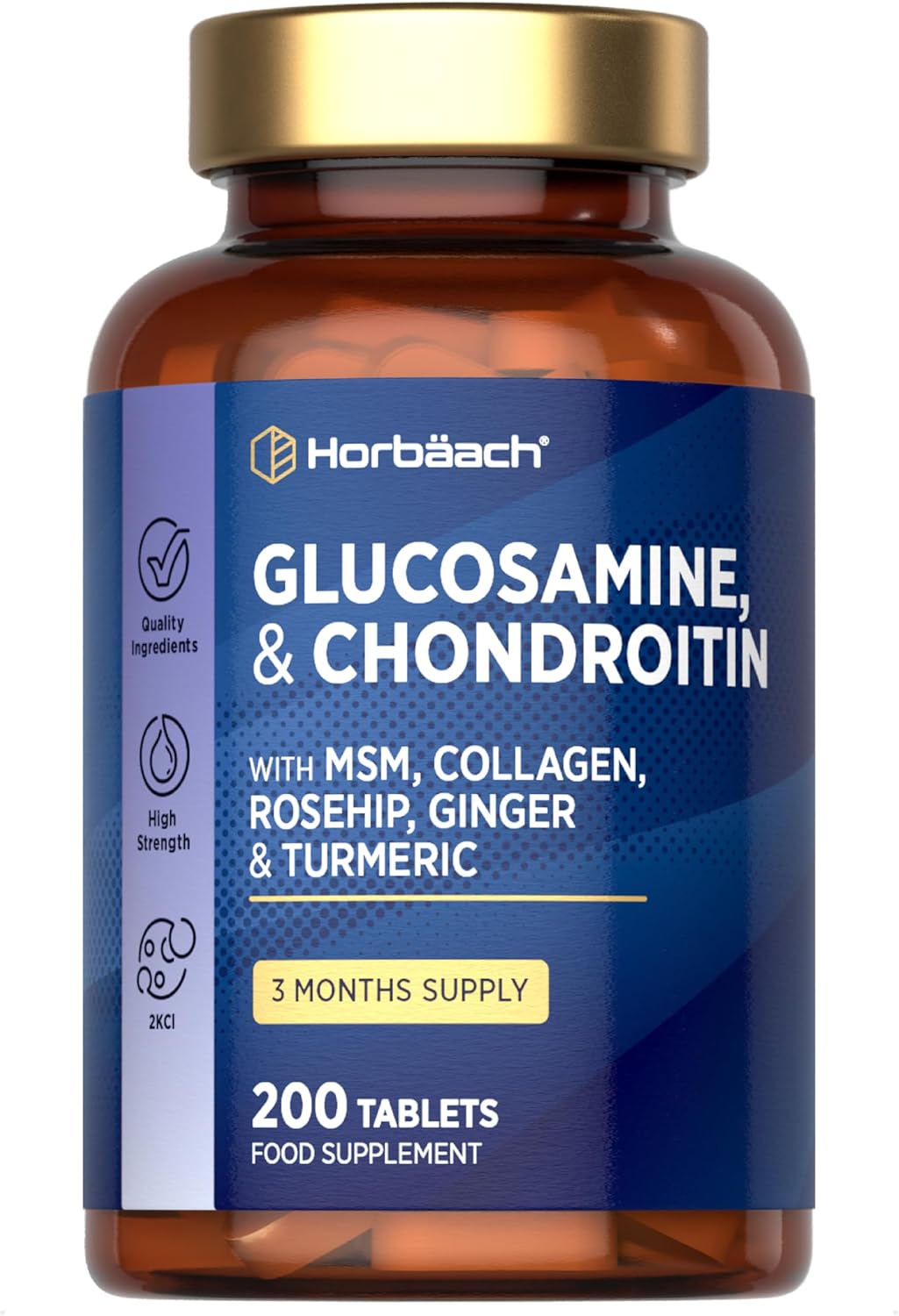 Glucosamine and Chondroitin High Strength | 200 Tablets | 938mg Complex with 500mg of Glucosamine Sulphate | Complex Supplement for Men and Women | with MSM, Collagen and Ginger Root | by Horbaach