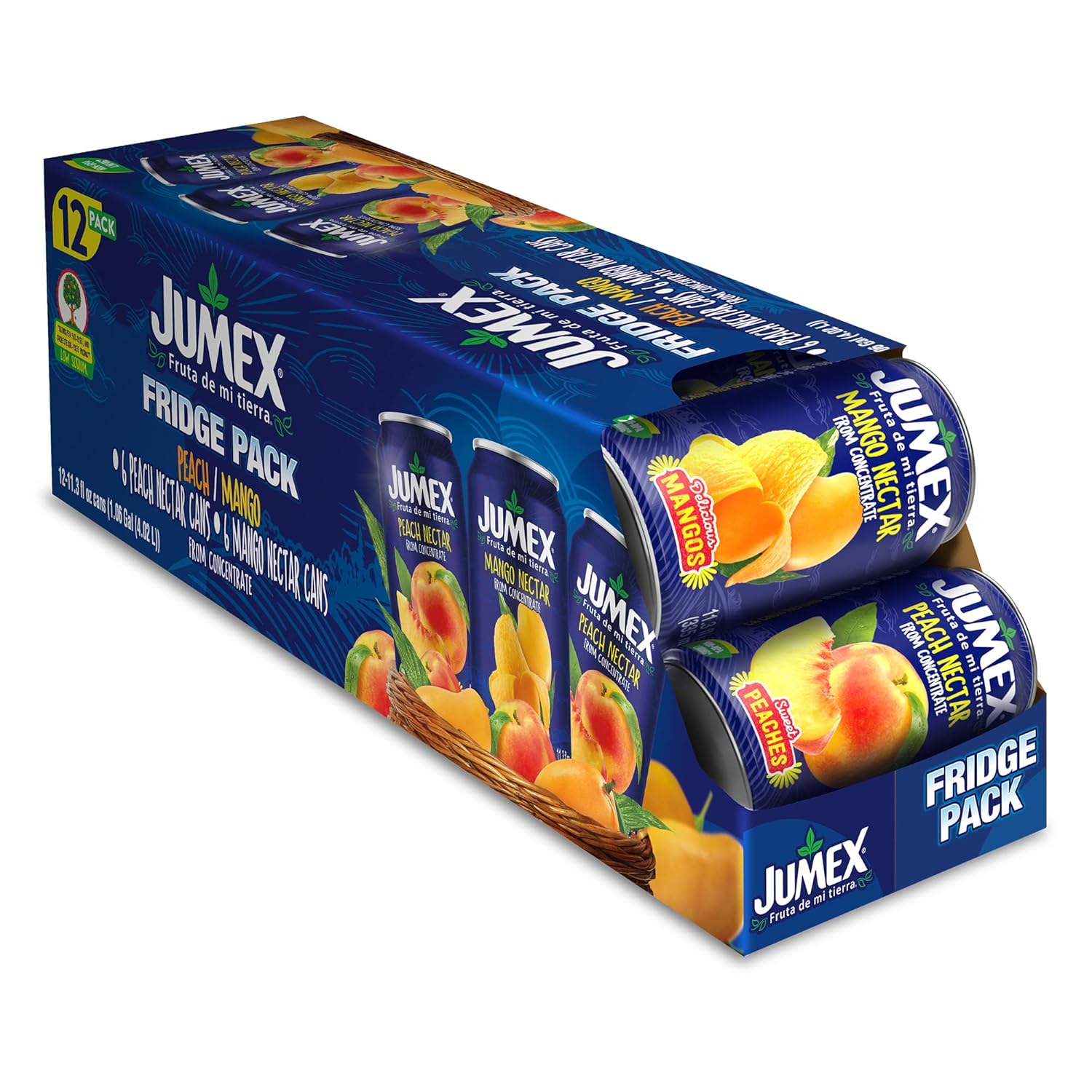 Jumex Mango Nectar Juice & Peach Nectar - Made with Fresh Fruit Puree - Tropical Fruit Juice Concentrate for Smoothie Mix, Cocktail Mixers & Kids Beverages - 11.3oz, 12 Pack Canned Drinks