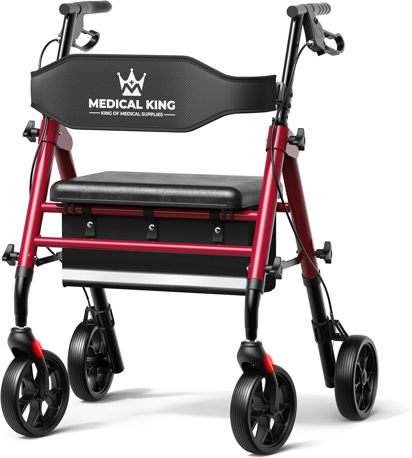 Walkers for Seniors with Seat Foldable Rollator Walker with 8" Wheels, Adjustable Handle Height, Comfortable Seat, 350 lb Capacity, Lightweight Rolling Walker with Storage Pouch - Red