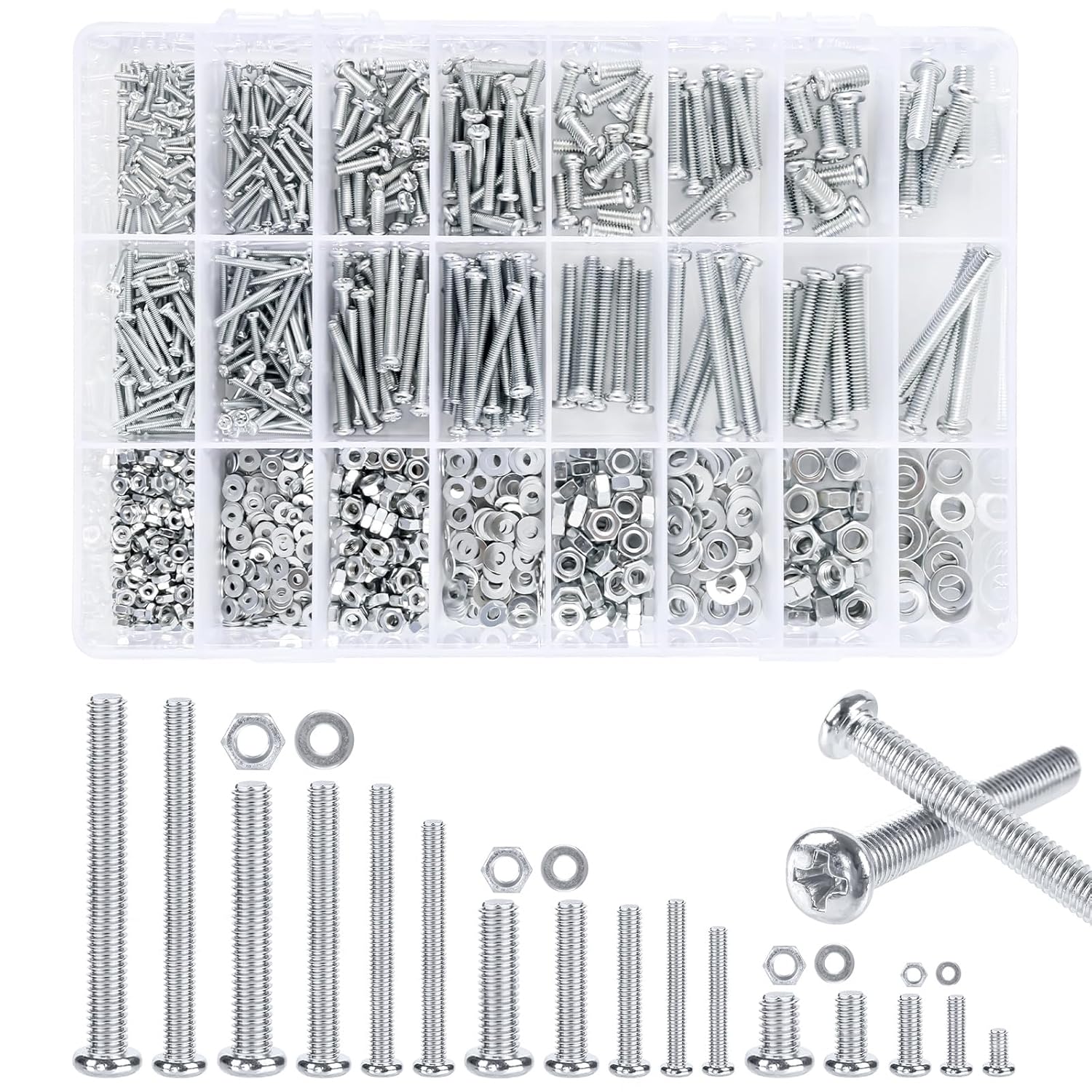 Round Head Screw and Flat Washer Nut Kit 1320 PCS, M2 M3 M4 M5 Nuts and Bolts Assortment Kit, Cross Pan Head Machine Screws Assorted Set With Hexagon Nuts And Washers For Secure Fastening, DIY