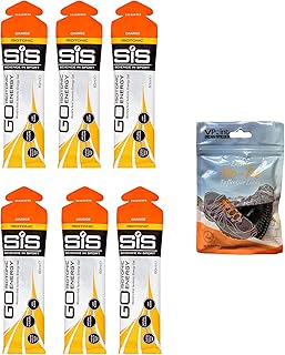 Science in Sport GO Isotonic Energy Gels - 6 x 60ml Packs Bundle with Elastic No-Tie Shoe Laces. Vegan, Lactose Free, Gluten Free, Wheat Free, Nut Free, SOYA Free (Orange)