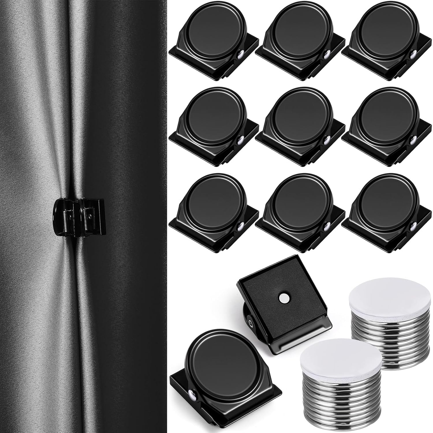 10 Pcs Outdoor Curtain Magnets Closure, Plus Size Magnetic Curtain Clips Metal Magnets for Indoor Outdoor Curtains Prevent Leaking for Patio, Mosquito, Cabana, Gazebo(Black)