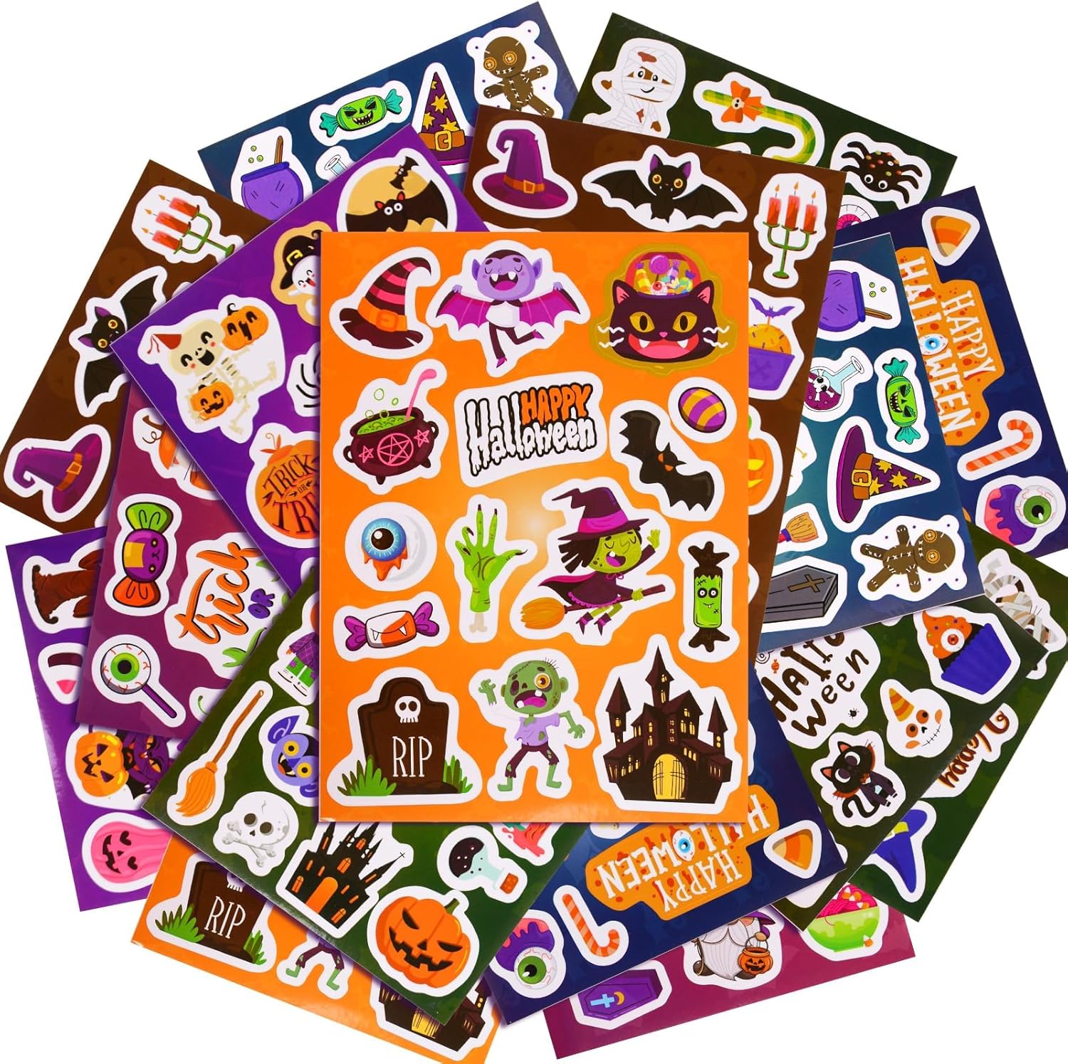 16sheets Halloween Stickers for Kids Cute Halloween Adhesive Stickers for Treat or Trick Bags Halloween Party Favors Party Bag Fillers
