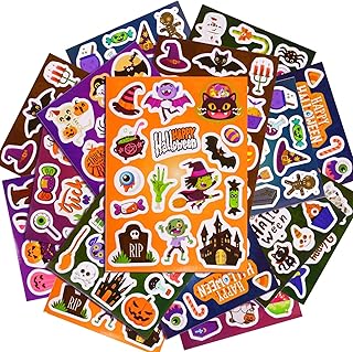 16sheets Halloween Stickers for Kids Cute Halloween Adhesive Stickers for Treat or Trick Bags Halloween Party Favors Party Bag Fillers