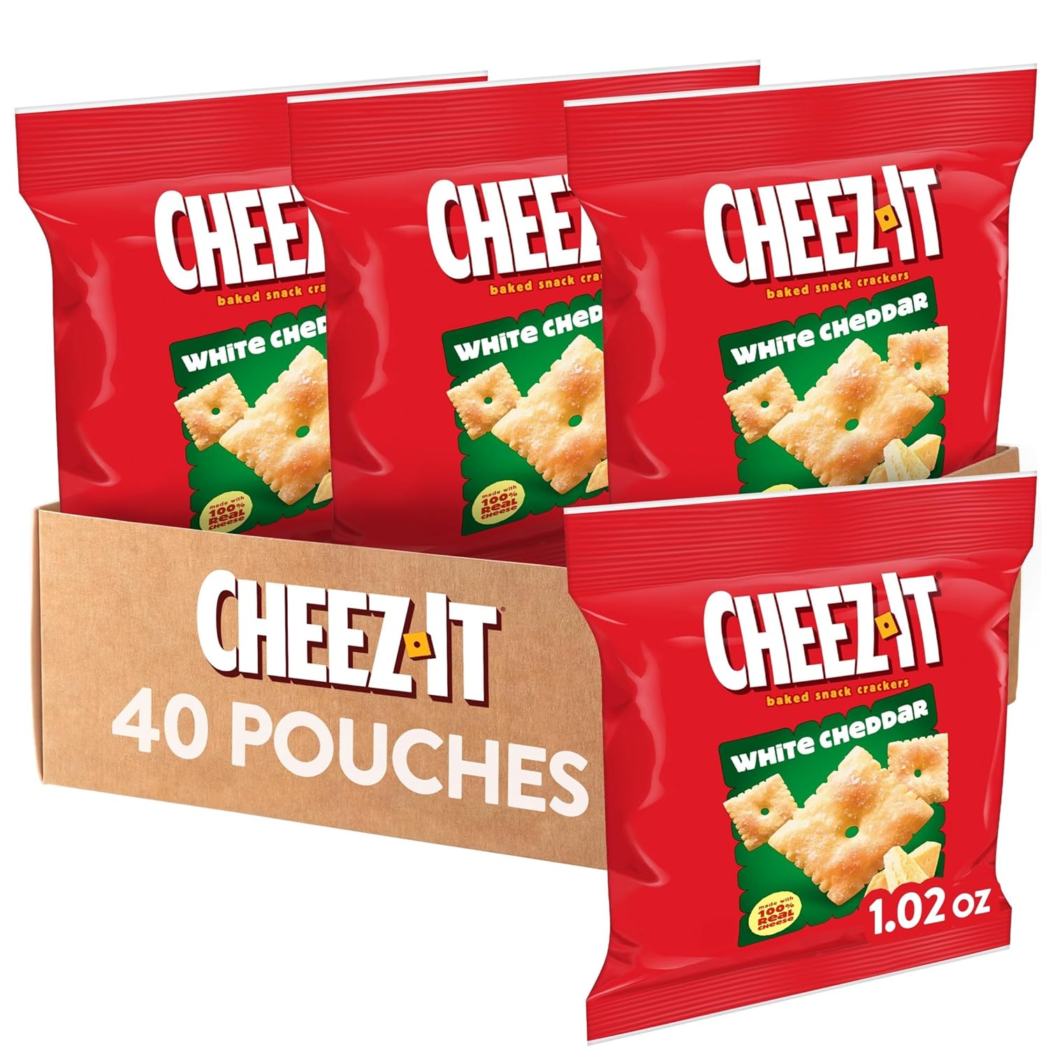 Cheez-It Cheese Crackers, Baked Snack Crackers, Lunch Snacks, White Cheddar (40 Packs)
