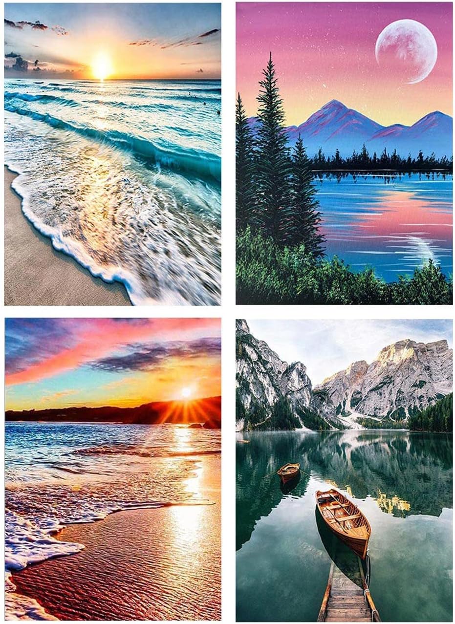 Paint By Numbers for Adults - DIY Adult Paint by Number Kits Pack On Canvas Sunset Beach Painting by Numbers for Beginners,Acrylic Paint Boat On Mountains Lake Crafts for Home Decor (11.8x15.8inch)