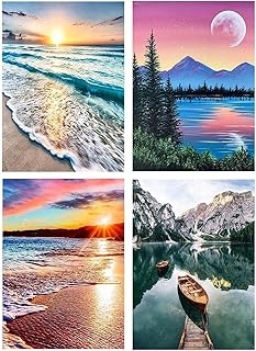 Paint By Numbers for Adults - DIY Adult Paint by Number Kits Pack On Canvas Sunset Beach Painting by Numbers for Beginners,Acrylic Paint Boat On Mountains Lake Crafts for Home Decor (11.8x15.8inch)