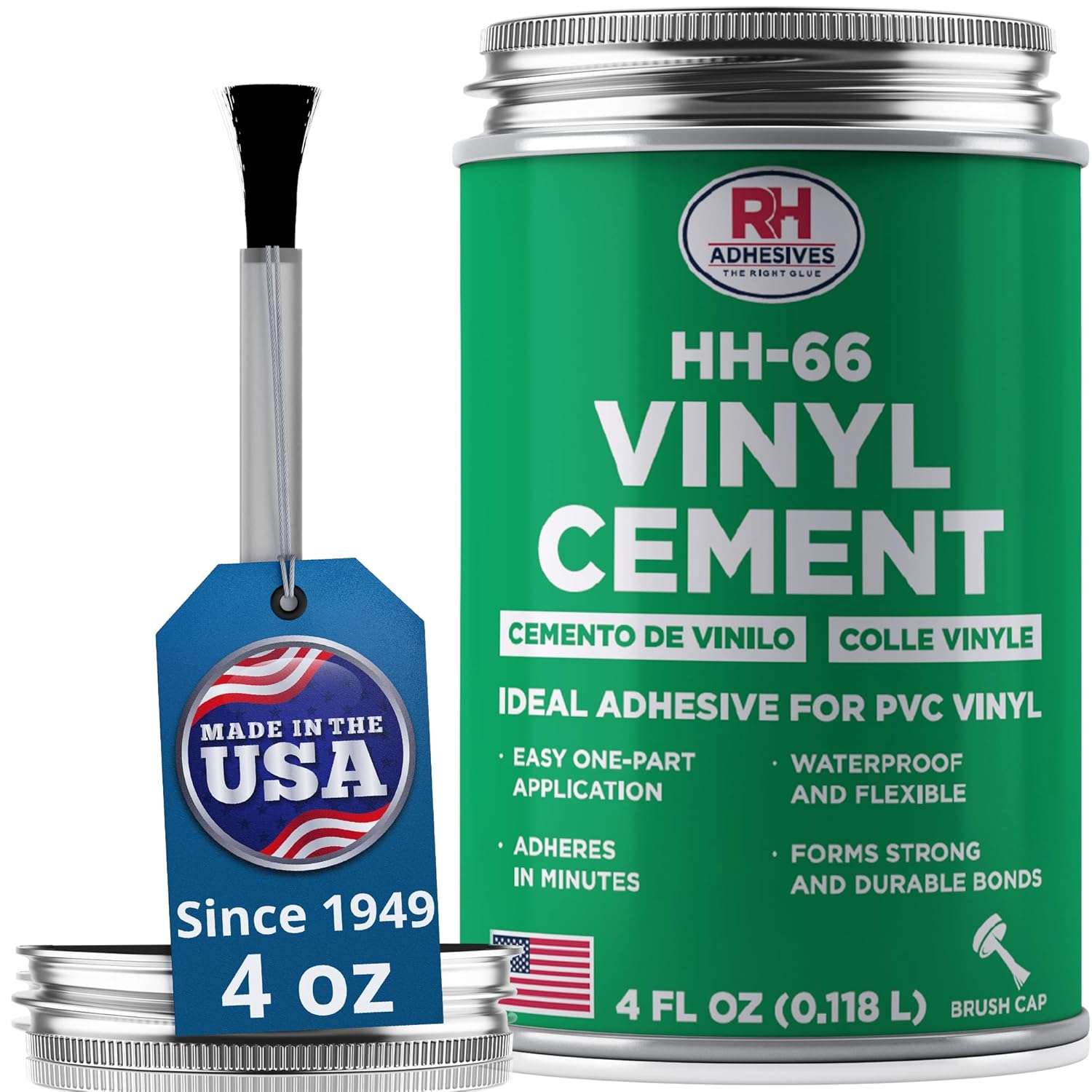HH-66 Vinyl Cement, 4 oz. can - Vinyl Adhesive, Cement Glue, Inflatables, Waterproof, High Strength, RH Adhesives
