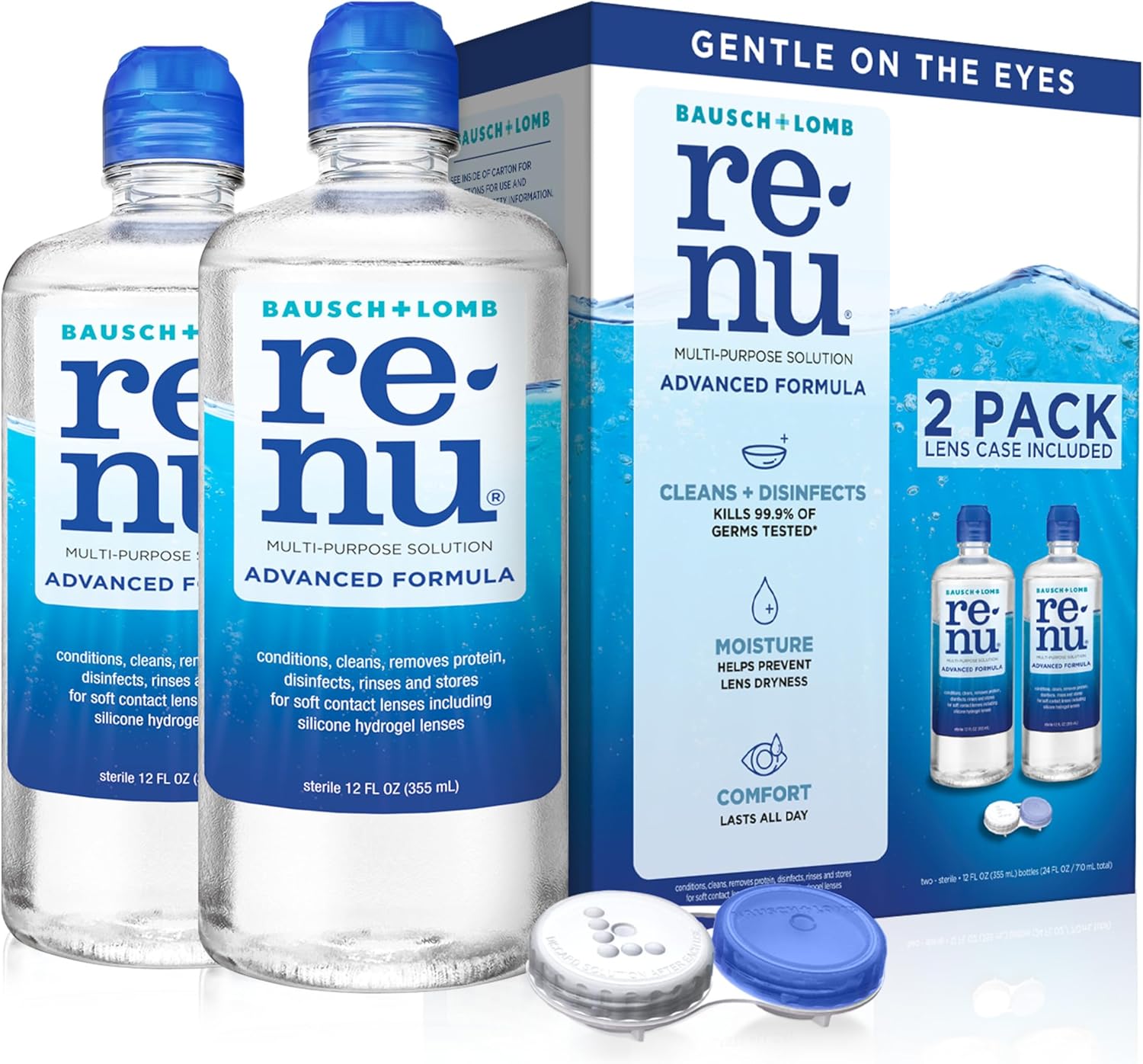 Renu Contact Lens Solution Advanced Formula Multipurpose Lens Cleaner for Eye Contacts, Cleaning, Moisturizing and Disinfecting Care for Soft & Silicon Hydrogel Lenses, 12 Fl Oz (Pack of 2)