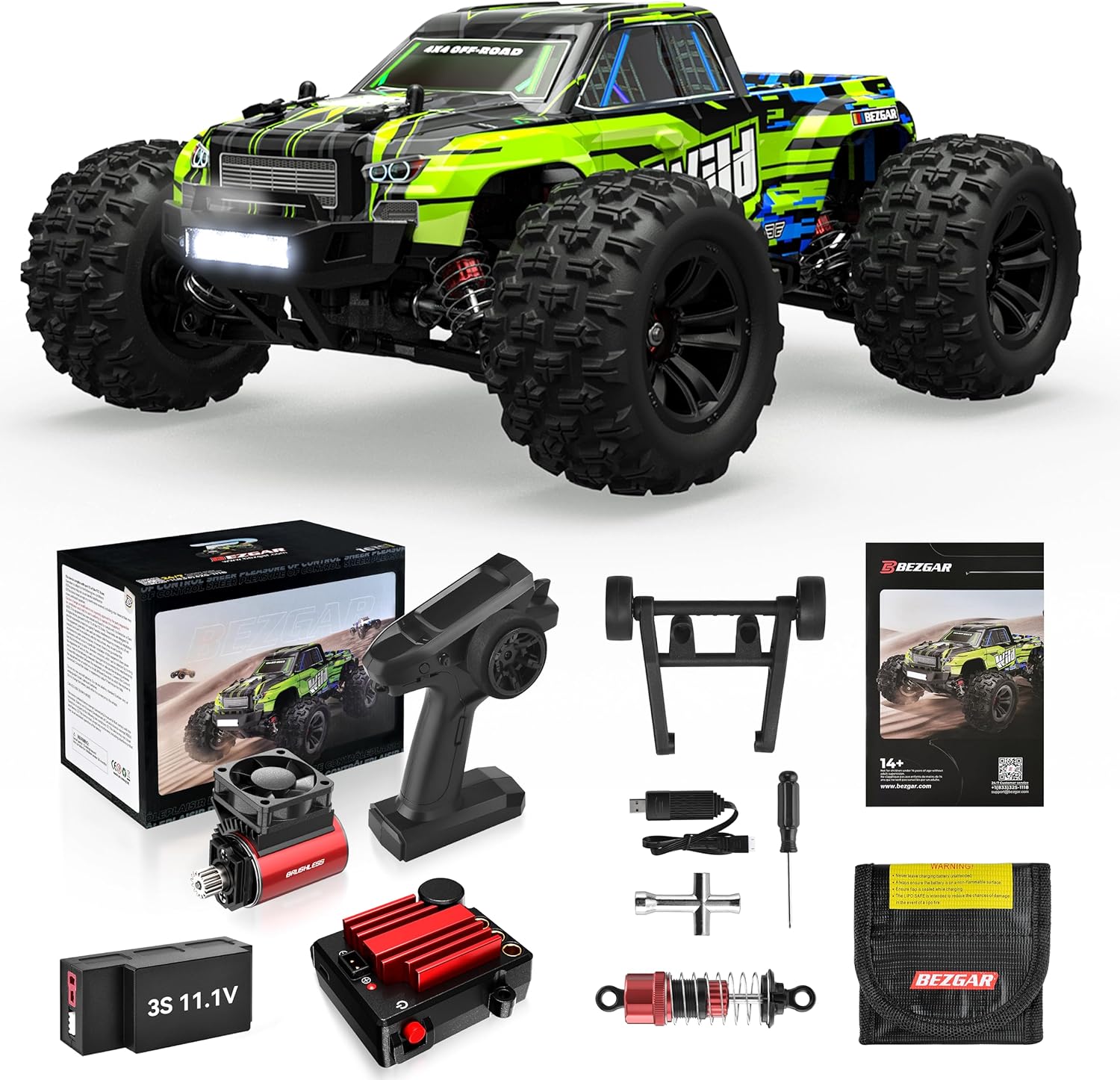 BEZGAR HP161S 1:16 4WD Brushless RC Car-3S Battery High Speed Max 68KM/H | Fast RC Cars for Adults | Off-Road 3S | Hobby Grade RTR RC Vehicles All Terrain