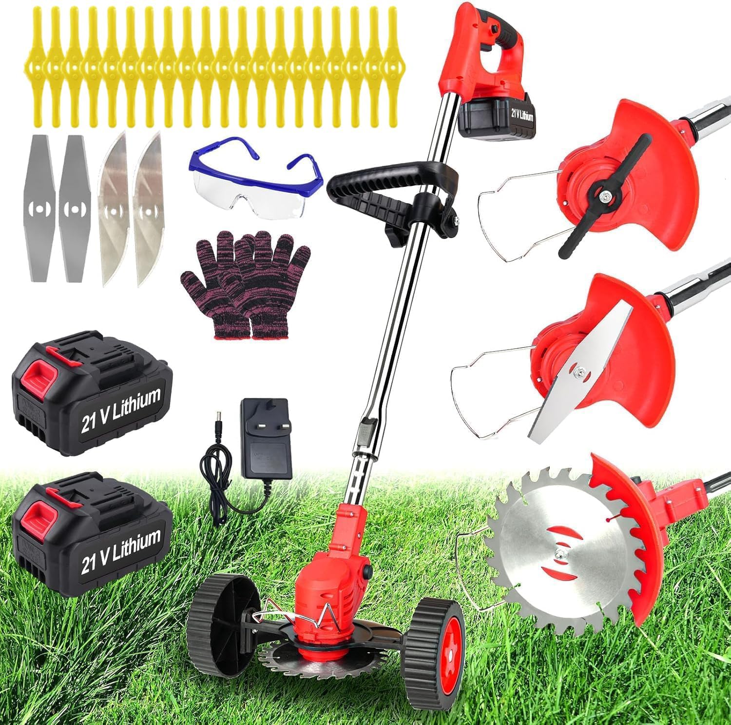 Cordless Strimmer Adjustable Garden Strimmer 2 * 4000 mAh Battery Strimmer Brush Cutter With 25 Blades Electric Strimmer Grass Trimmers For Garden Clearing…