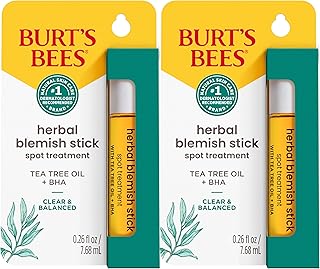 Burt’s Bees Stocking Stuffers, Clear and Balanced Herbal Blemish Stick, with Tea Tree Oil, On-the-Go Blemish Care, Unclogs Pores, Use with Skincare Products, 2-Pack, 0.26 fl. oz.