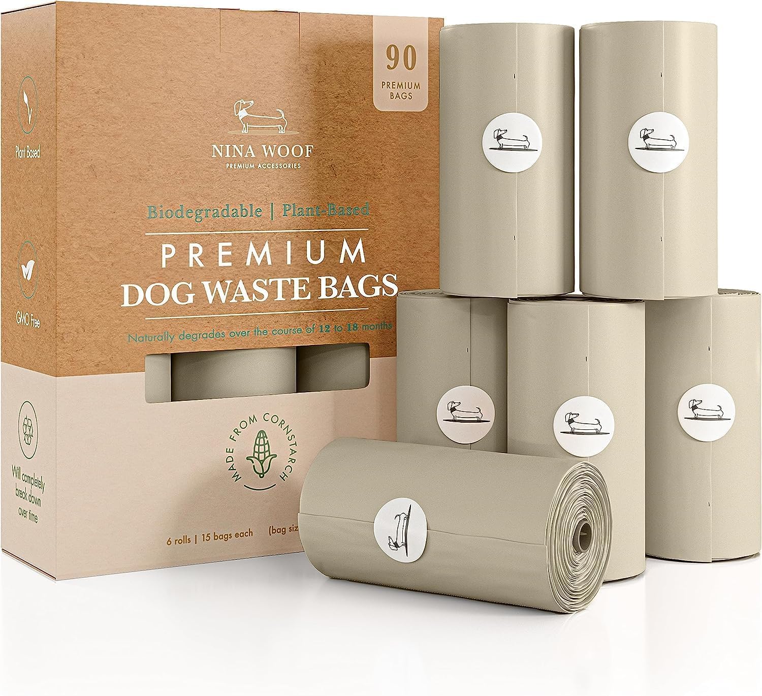 100% Certified Home Compostable and Biodegradable Dog Poop Bags - ASTM D6400 & EN 13432 Compliant dog poop bags rolls – 90 Bags – 6 x Rolls of Plant Based Poop Bags for dogs - Thick Poop Bags