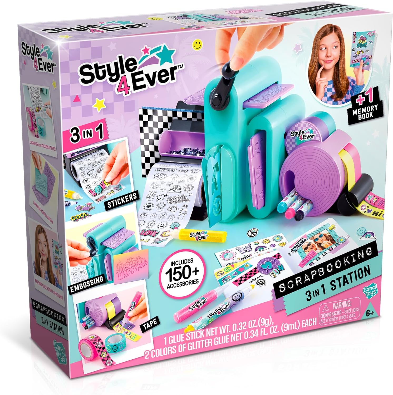 Canal Toys Style 4 Ever Scrapbooking Station; Unique 3-in-1 Scrapbooking Station That Includes Embossing Machine, Tape/Sticker Dispensers, Over 150 Accessories, and Memory Book with Formatted Pages