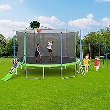Skepphlay 16ft 14ft 12ft Trampoline Outdoor for Kids and Adults, Large Heavy Duty Round Trampoline with Basketball Hoop, Enclosure Net for Backyard, ASTM Approved