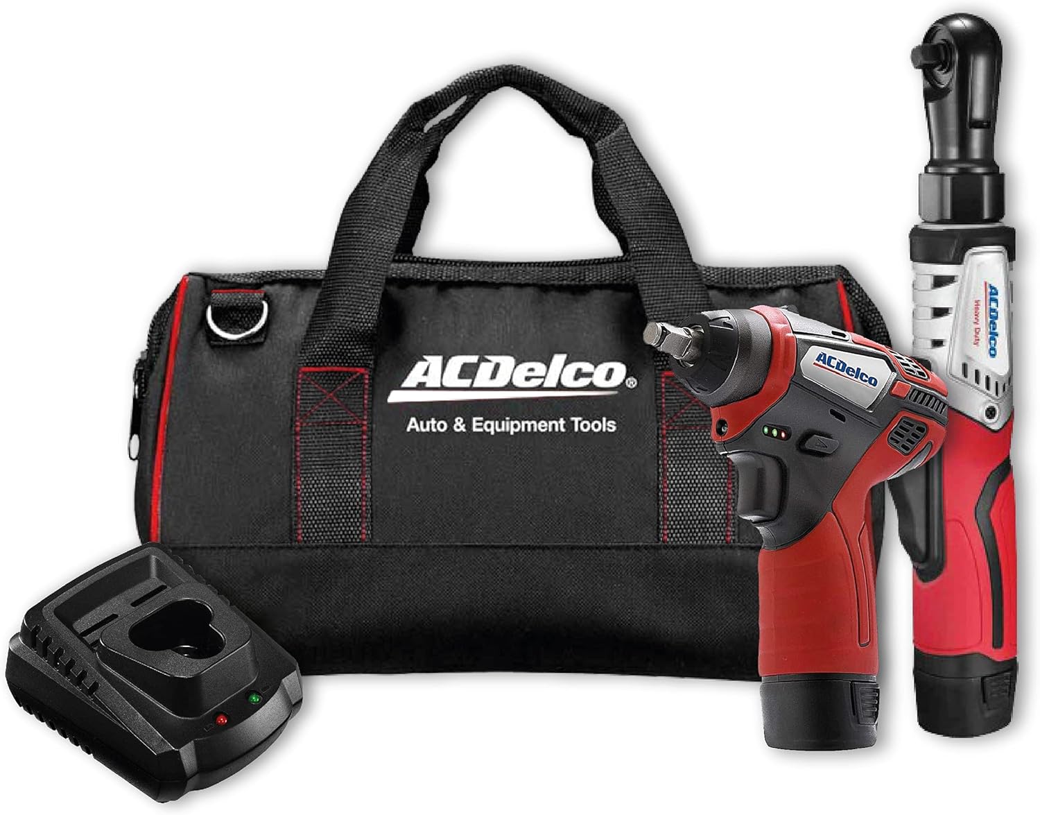 ACDelco ARW12103-K1 G12 Series 10.8V Cordless Li-ion 3/8” Brushless Ratchet Wrench & Impact Wrench Combo Tool Kit with 2 Batteries, Charger & Canvas Bag