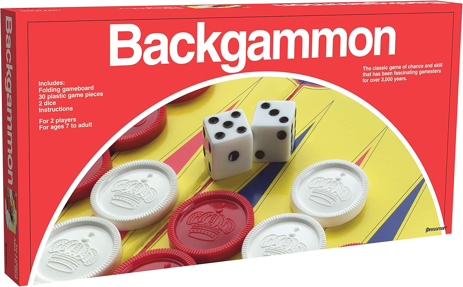 Pressman: Classic Backgammon Set | Traditional Board Games for Kids and Adults | For 2 Players Ages 7 Plus