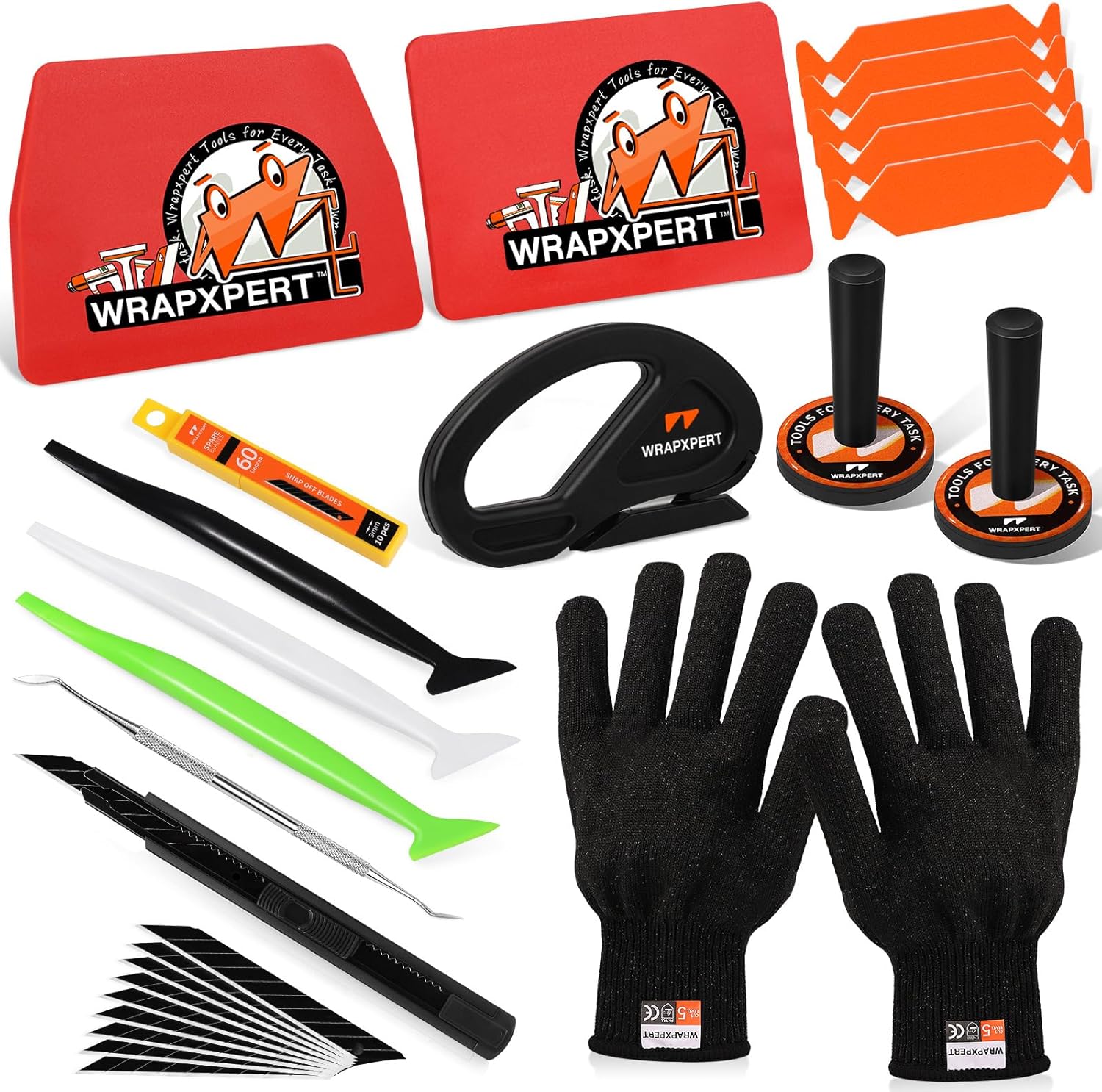 WRAPXPERT Vinyl Wrap Tool Kit,Car Wrap Kit Include Vinyl Wrap Gloves & Magnets,Utility Knife with Blades,Wrapping Paper Cutter,Felt Squeegee Corner Squeegee Window Tint Tools