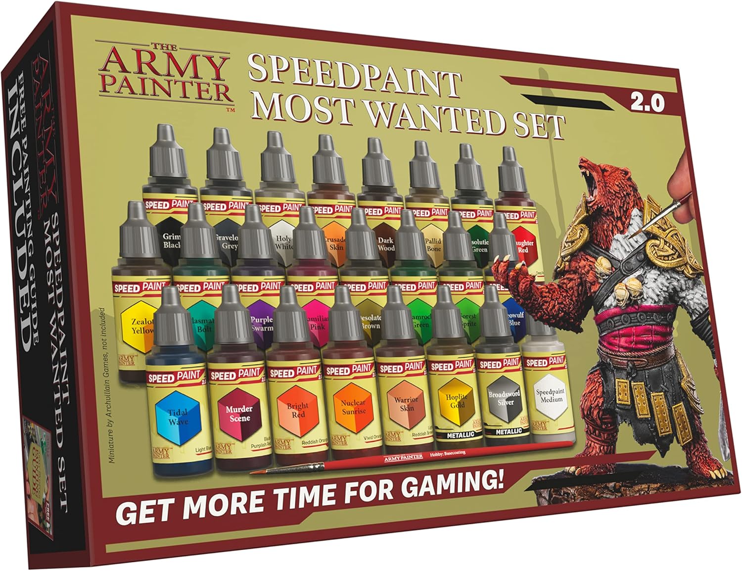 The Army Painter, Speedpaint 2.0, Most Wanted Paint Set, 24 x 18ml Speedpaints incl. 2 metallics, 1 medium & 1 Free Brush For miniature and model painting