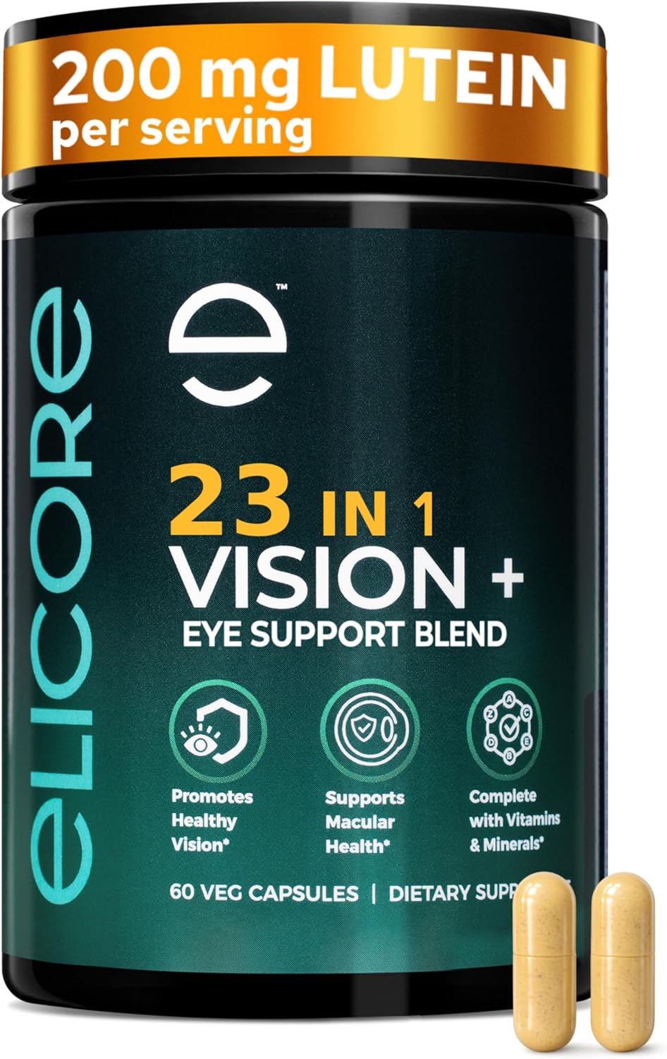 Premium Eye Vitamins – 200 mg Lutein and Zeaxanthin Supplement – Clear Vision & Eye Health Support* – 23 in 1 Complex with Lutein, Zeaxanthin, Vitamins & Minerals – 60 Veg Caps