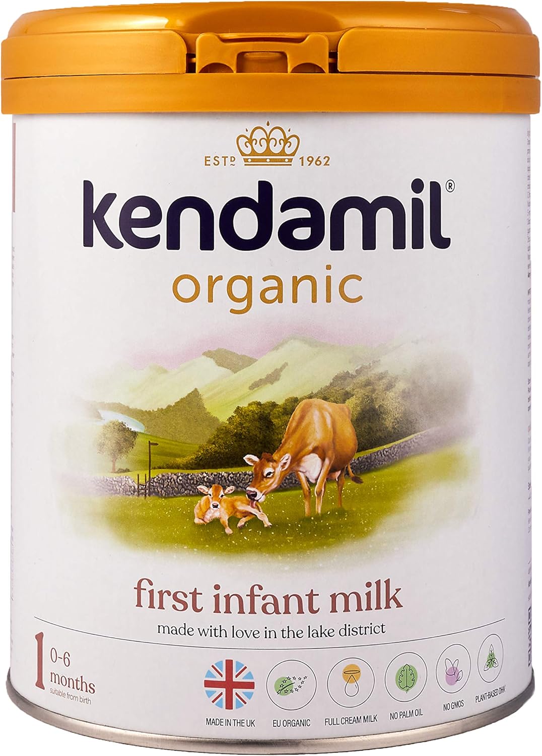 (6x800g) Kendamil Organic First Infant Milk, Stage 1 – British Made, Organic Whole Milk Formula – With HMOs, No Palm Oil, No Fish Oil, No SOYA, No GMOs