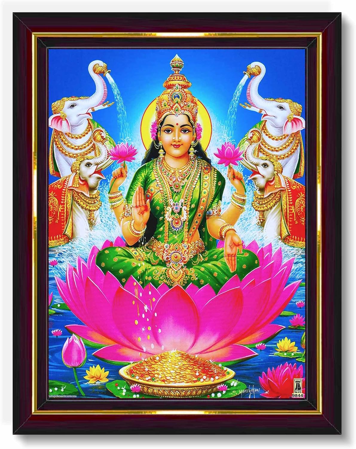 Pavan Photo Laminations Goddess Lakshmi Devi Dhana Vaibhav Laxmi Maa Wall Painting Framed Home Decor (Wood,Matte,Brown,Small Size,6 x 8 Inch) B300S