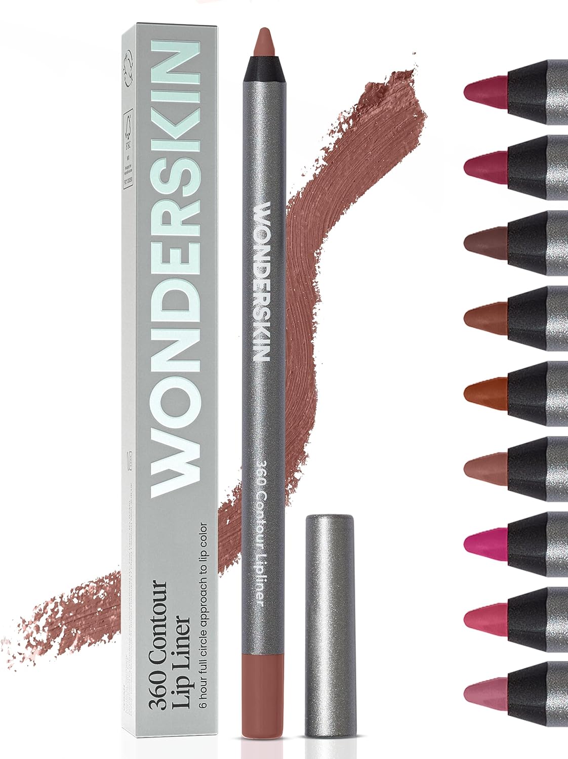 Wonderskin Lip Liner Pencil - 360 Contour Lipliner, Long Lasting, Sharpenable Lip Pencil, Waterproof and Transfer-Proof Brown Lip Liner (Saddle)