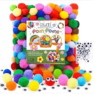 Caydo [400 pcs] - 300 Pieces 1 Inch Assorted Pompoms with 100pieces Wiggle Eyes Multicolor Arts and Crafts Pom Poms Balls for Kids DIY Art Creative Crafts Decorations