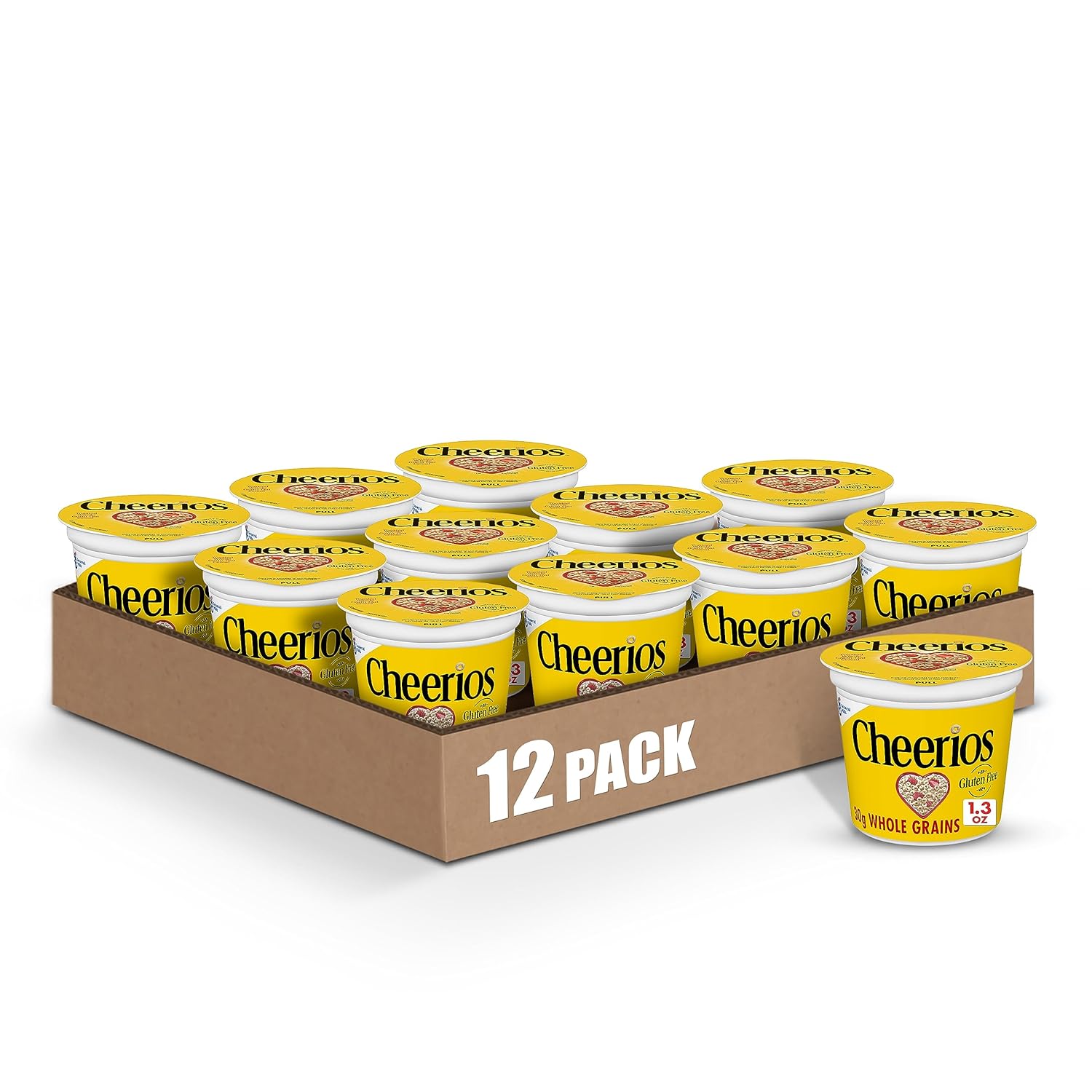 Cheerios Breakfast Cereal Cup, Gluten Free, Single Serve Cereal, 1.3 oz (Pack of 12)