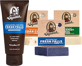 Dr. Squatch Men's Face Wash and Bar Soap Bundle - Exfoliating Face Wash made with Natural Ingredients - Fresh Falls Face Wash and Fresh Falls, Cedar Citrus, and Spearmint Basil Bar Soap
