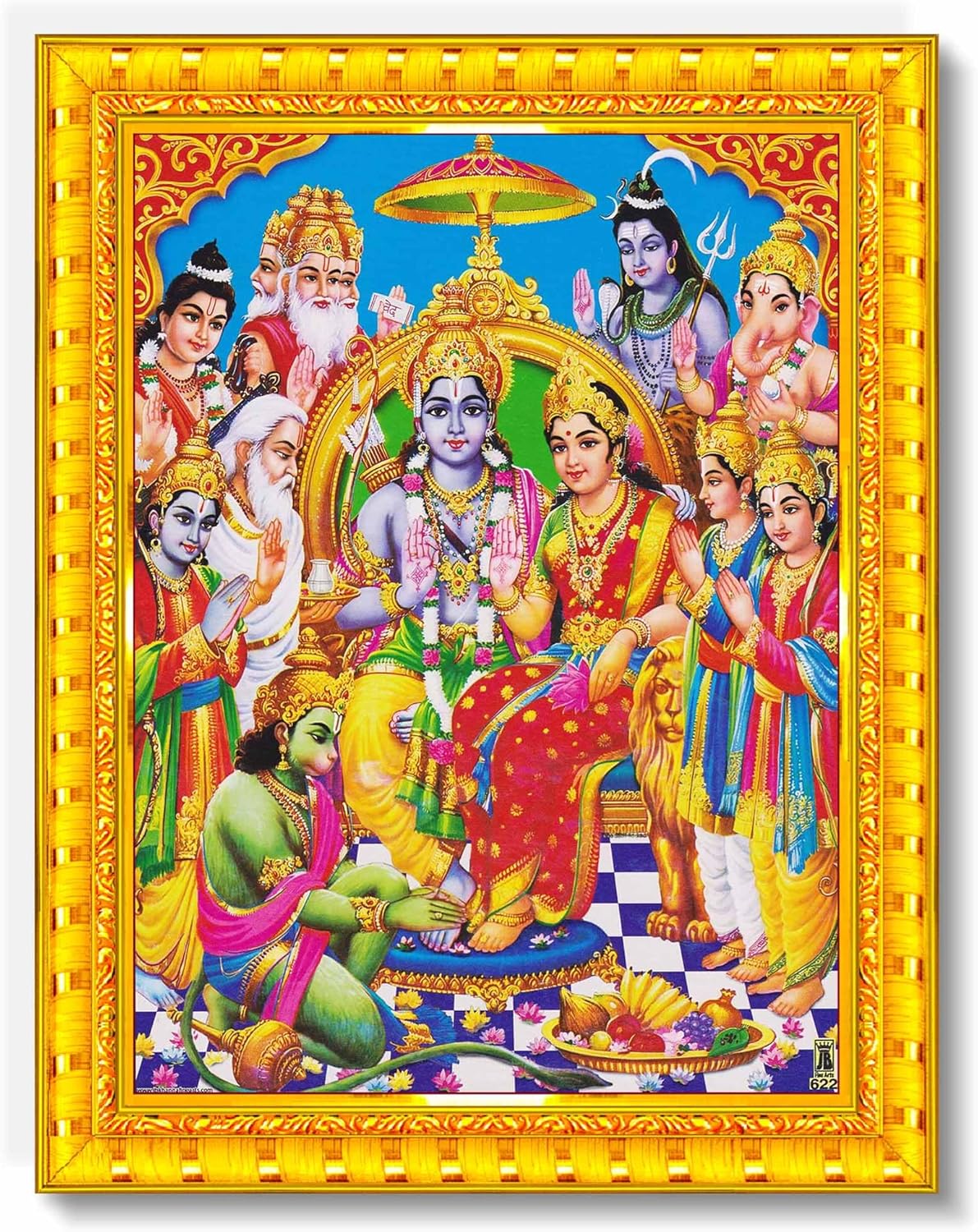 Pavan Photo Laminations Lord Sri Rama Ram Darbar Wooden Frame Wall Art Painting Poster Decoration Home Decor Pooja Living Room Decorative Items God Small Size 6x8in R745S
