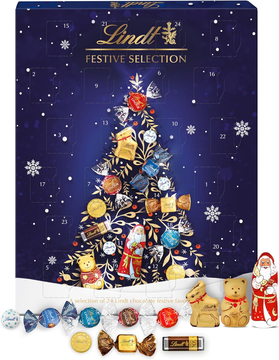 Lindt Festive Selection Advent Calendar 2024 | Large 289 g | A Selection of 24 Lindt Chocolate festive favourites for Him and Her | For Adults and Kids