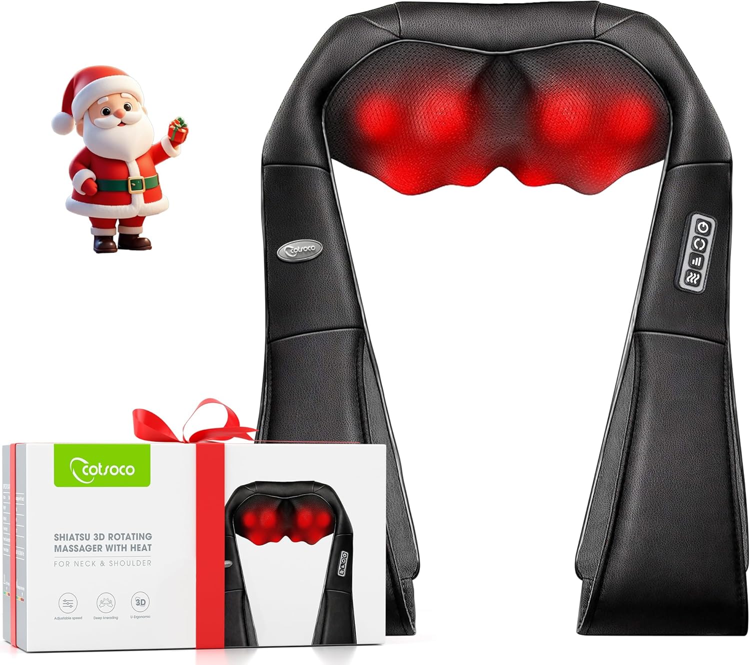Neck Massager with Heat for Neck Pain, Deep Tissue 3D Kneading, Back Massagers for Pain, Shiatsu Massager for Back, Shoulder, Foot and Leg, at Home and Car, Christmas Gifts for Men and Women