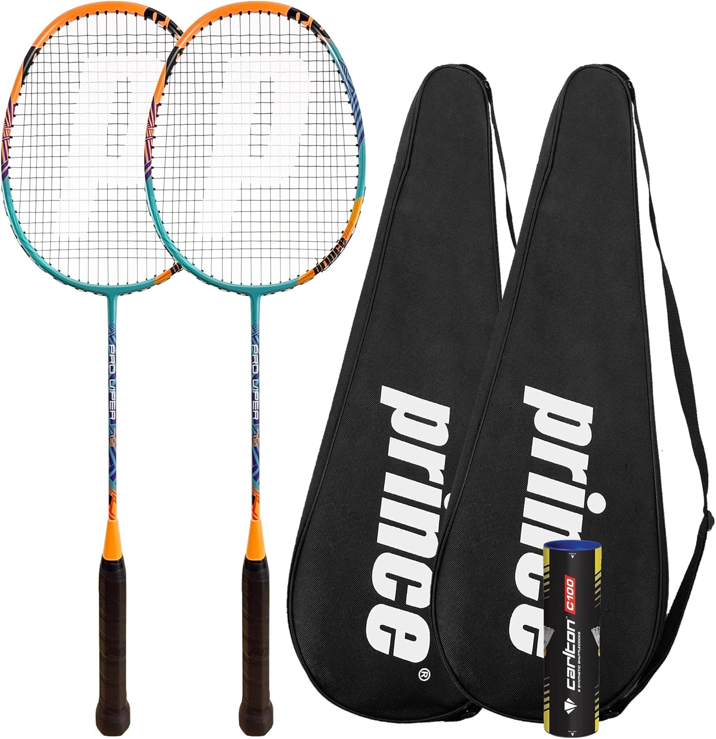 Prince Pro Viper Graphite Badminton Racket Twin Set, with Shuttles and Protective Carry Cases