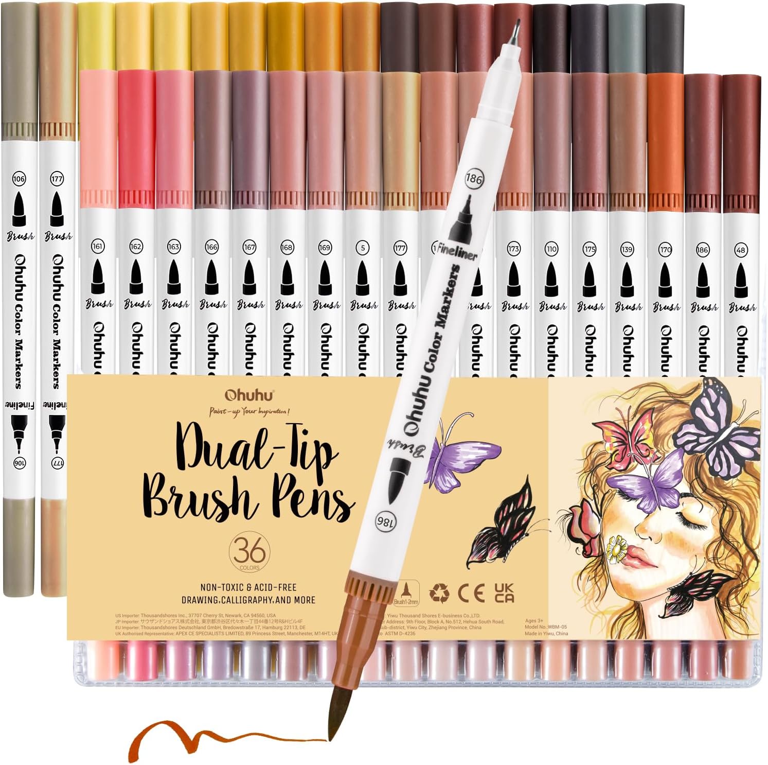 Ohuhu 36 Colours Skin Tone Colouring Pens, Dual Tip Markers Felt Tip Pens Fineliner Art Markers Set, Skin Tone Water Based Marker for Calligraphy Drawing Sketching Colouring Book