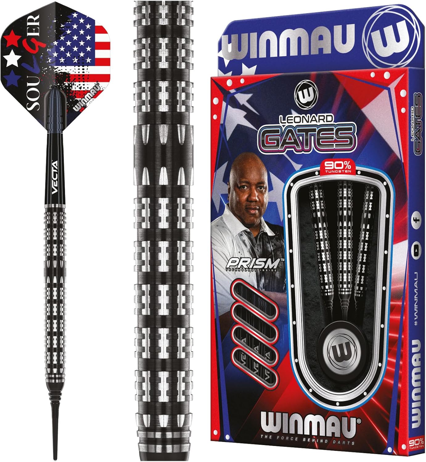 Winmau Leonard Gates The Soulger Professional Tungsten Darts Set with Flights and Stems (Shafts)