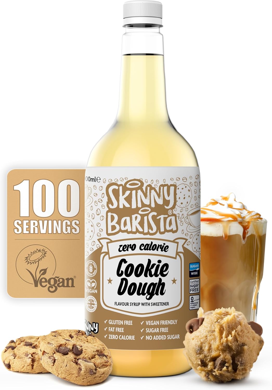 Skinny Food Co Cookie Dough Syrup Zero Calorie 1L - Sugar Free Coffee Syrups For Tea, Hot Chocolate, Fruit, Baking, Protein Drinks - Vegan-Friendly, Gluten-Free & Fat-Free