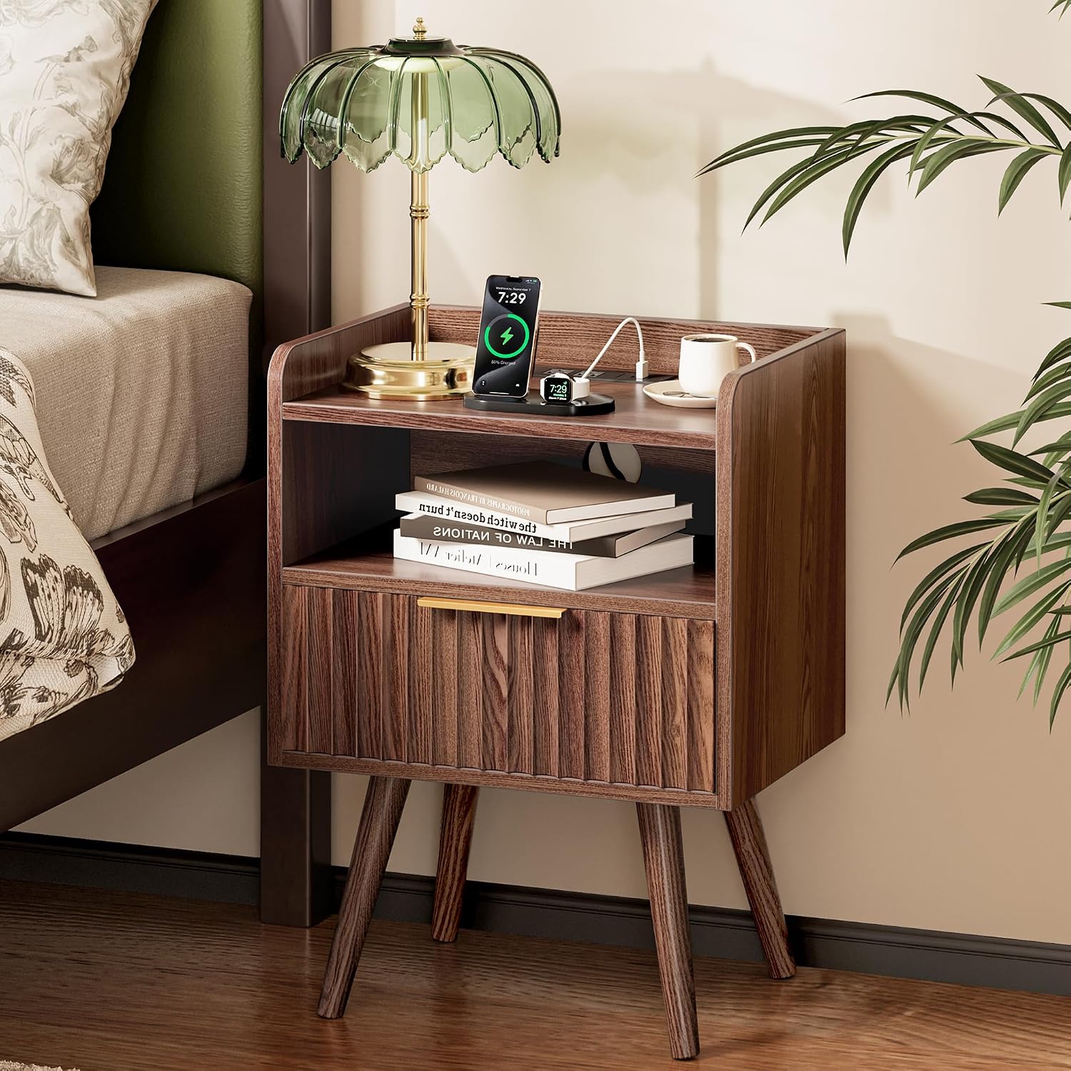 Huuger Nightstand with Charging Station, USB-C Port, End Table