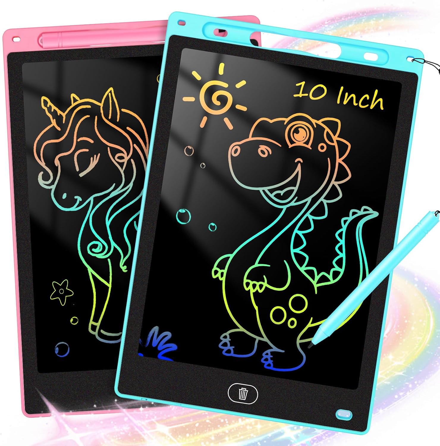 KTEBO 2 Pack 10 Inch LCD Writing Tablet for Kids, Electronic Drawing Pad and Doodle Board for Ages 3-8, Birthday for boys and girls (Pink & Blue)