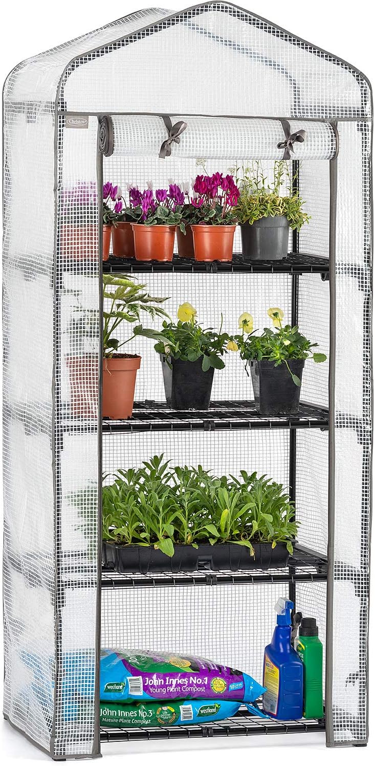 Christow Mini Greenhouse 4 Tier, Reinforced Four Shelf Growhouse, Portable Heavy Duty Garden Grow House, 5ft 2in x 2ft 2in x 1ft 6in