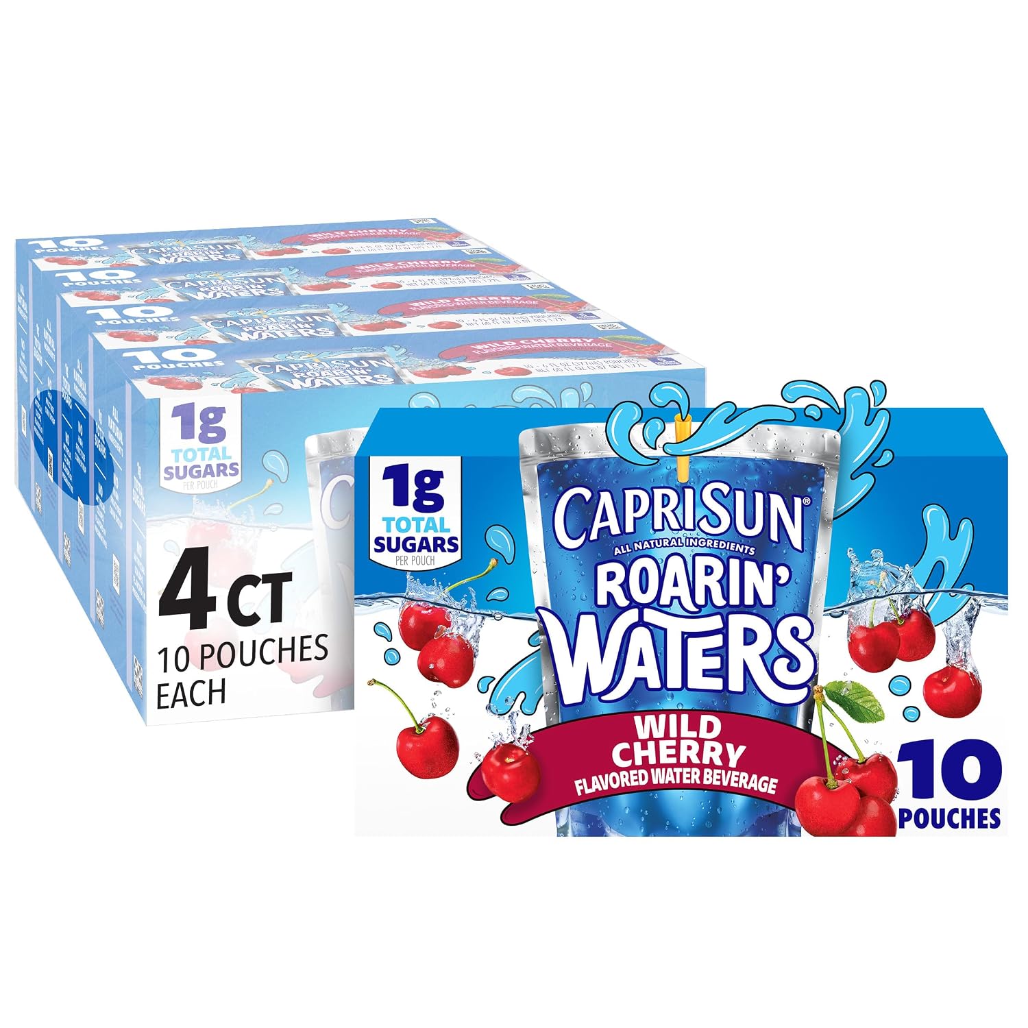 Capri Sun Roarin' Waters, 40 ct Wild Cherry, 4 Boxes of 10 Pouches