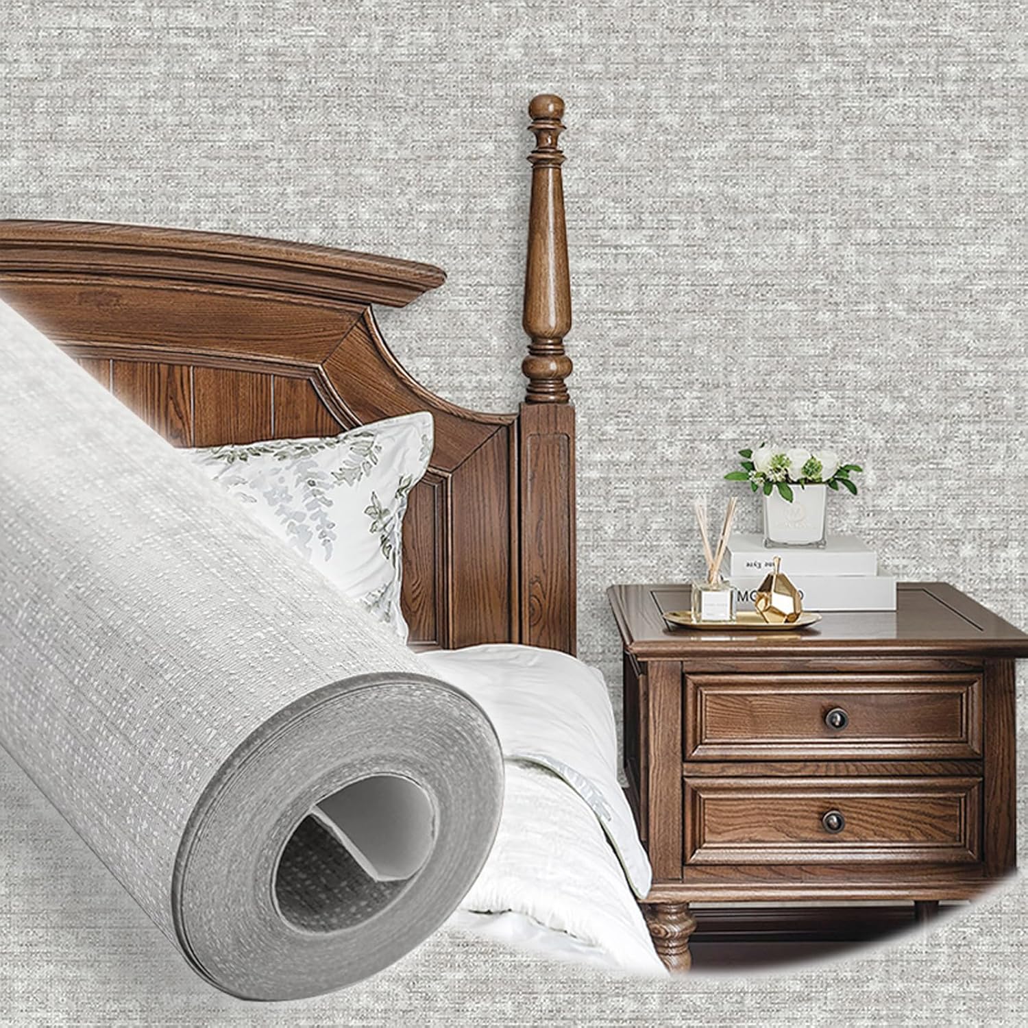 Tarwanear Light Grey Wallpaper for Bedroom Grey Linen Textured Fabric Effect Wallpaper Plain Wall Paper Roll Feature Home Decor for Adults Kids Teenager Room Feature Wall