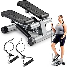 Sunny Health & Fitness Mini Steppers for Exercise at Home, Stair Step Workout Machine with Resistance Bands, Full Body Cardio Equipment, Optional Free SunnyFit App Connection Smart Stepper