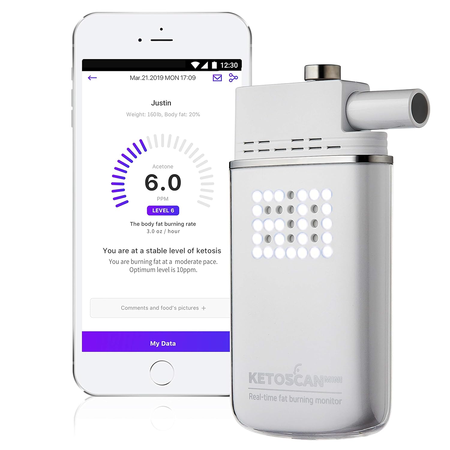 V2 KETOSCAN Mini Breath Ketone Meter, Diet & Fitness Tracker | Monitor Your Fat Metabolism, Level of Ketosis on Low carb, Ketogenic or Any Nutrition & Fitness Program